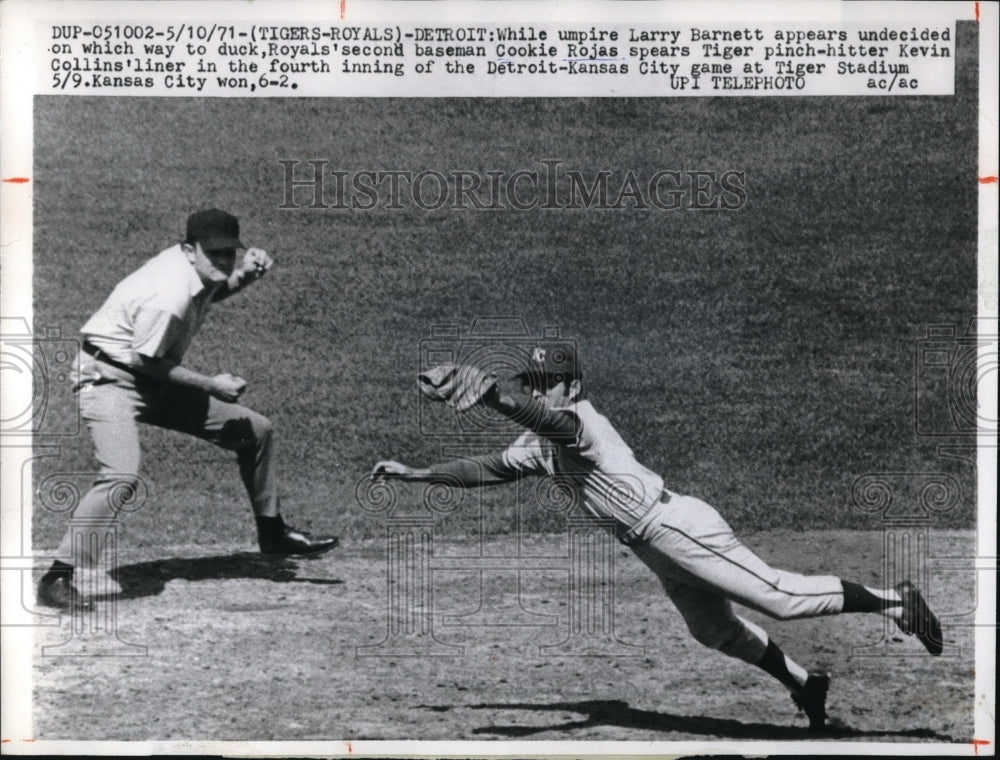 1971 Press Photo Larry Barnett, Cookie Rojas, Kevin Collins Det. Kansas game - Historic Images