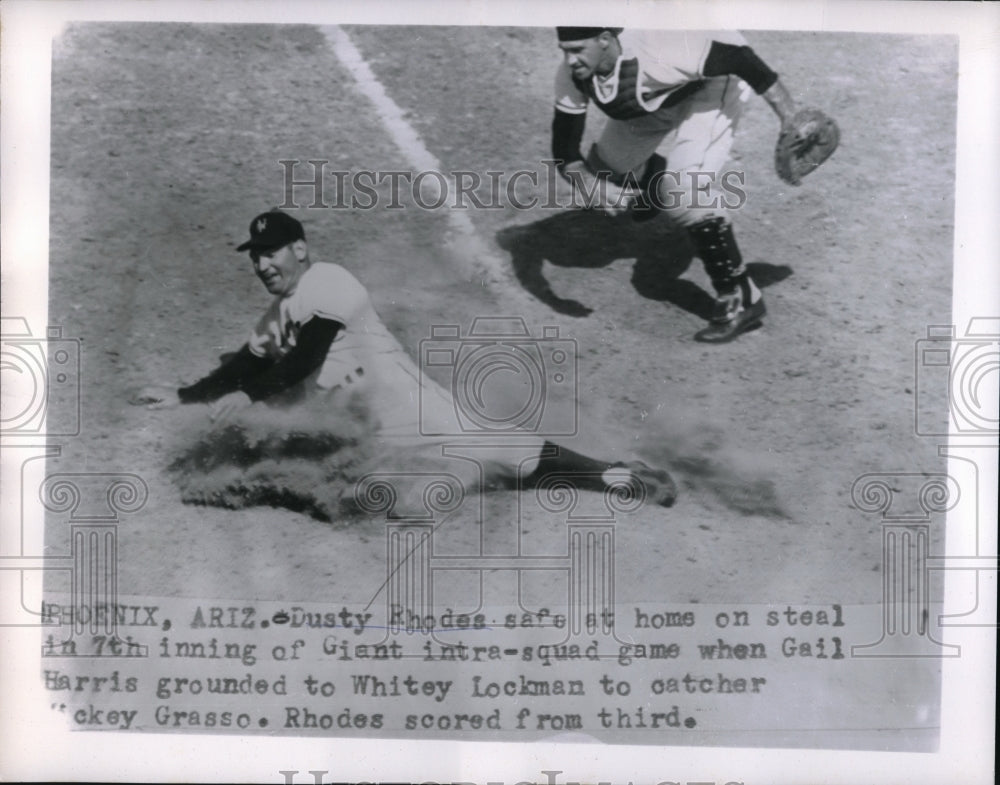 1955 Press Photo Dusty Rhodes of Giants Safe at Home on Steal - nes00152 - Historic Images