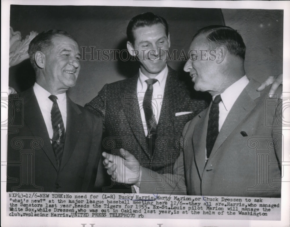 1954 Press Photo Bucky Harris Marty Marion Chuck Dressen White Sox Tigers MLB - Historic Images