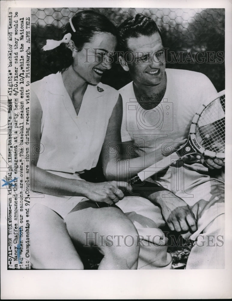 1951 Press Photo Home run king Ralph Kiner & tennis player Nancy Chaffee engaged - Historic Images