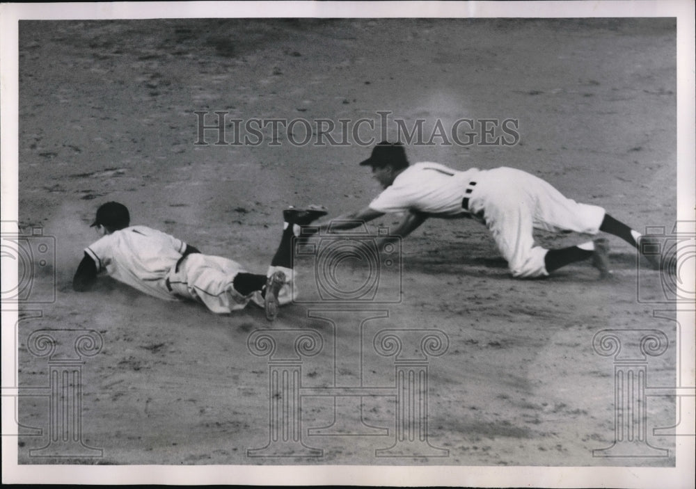 1951 Press Photo Eddie Joost of the Athletics and Indians Bobby Avila - Historic Images