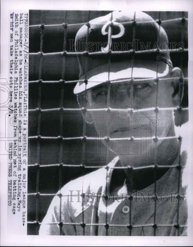 1956 Press Photo Mayo Smith Manager MLB Philadelphia Phillies Baseball Team - Historic Images