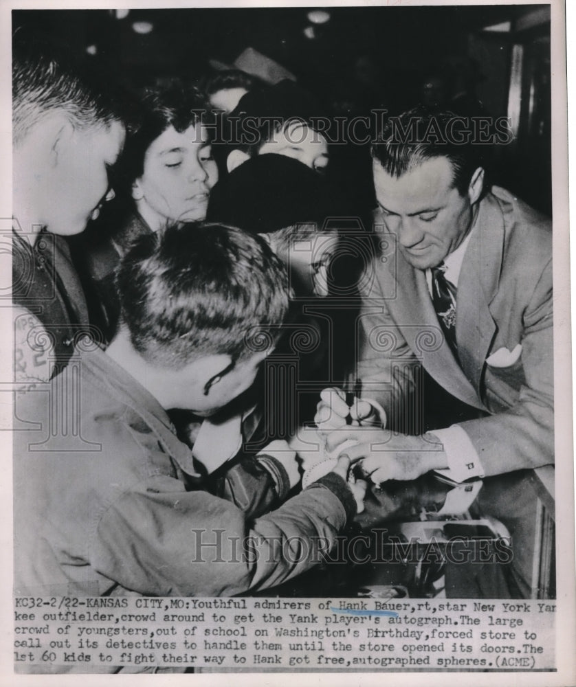 1951 Press Photo Hank Bauer New York Yankee outfielder with fans - nes00542 - Historic Images