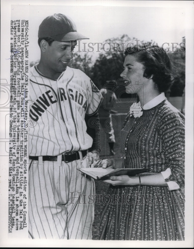 1954 Press Photo Sports editor Ann Morrissy and Victor Vargas of University - Historic Images