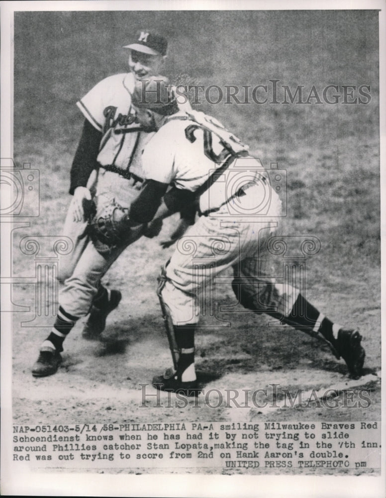 1958 Press Photo Red Schoendiest of the Milwaukee Braves - nes00645 - Historic Images