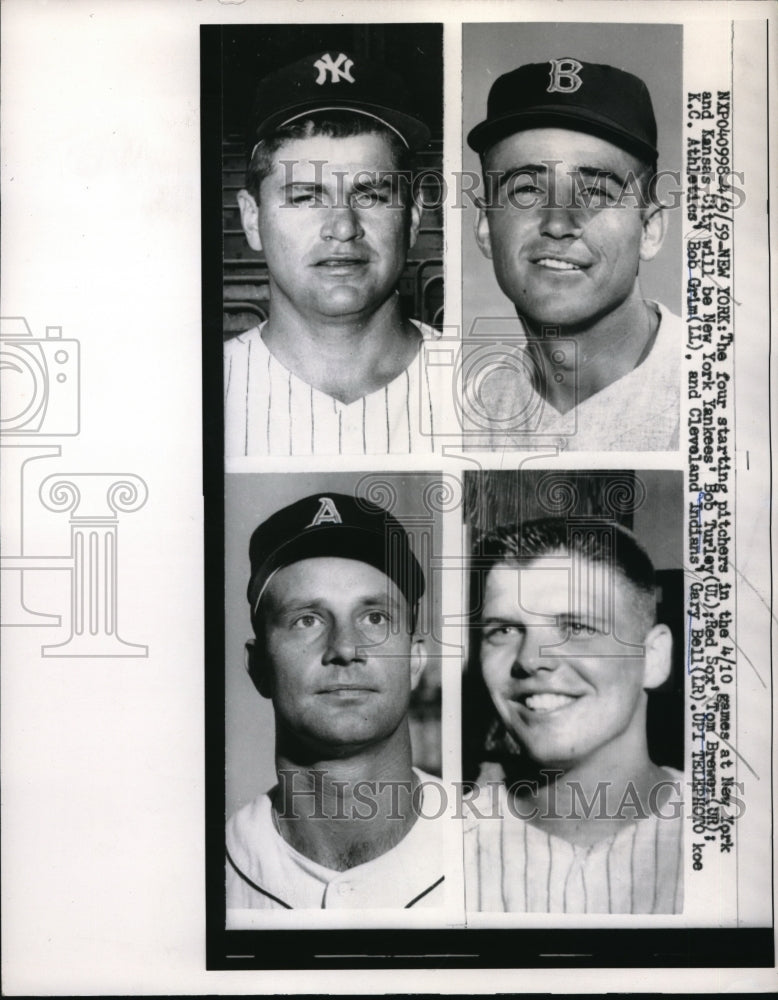 1959 Press Photo Four Pitchers in the games at New York and Kansas City. - Historic Images