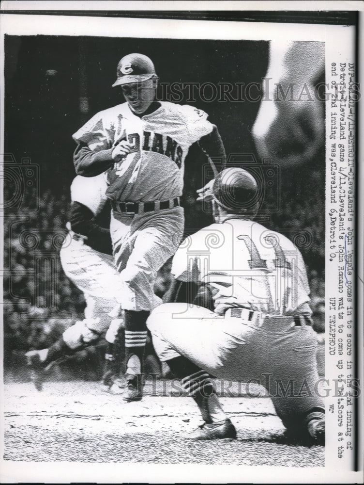1961 Press Photo Cleveland&#39;s John Temple scores against Detroit Game. - Historic Images
