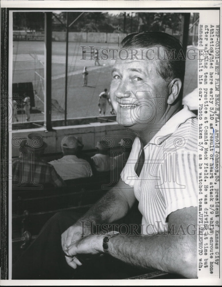 1960 Press Photo Arnold Johnson pres. Kansas City Athletics - nes01025 - Historic Images