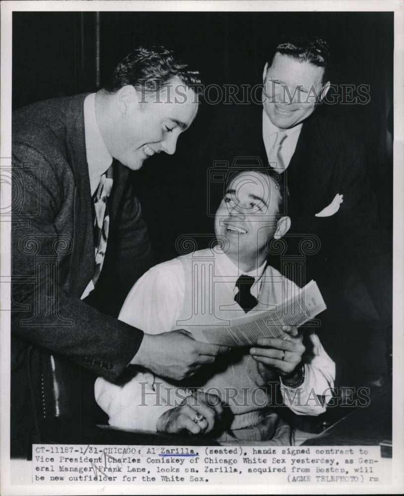 1951 Press Photo Al Zarilla Charles Comiskey White Sox Frank Lane - nes01050 - Historic Images