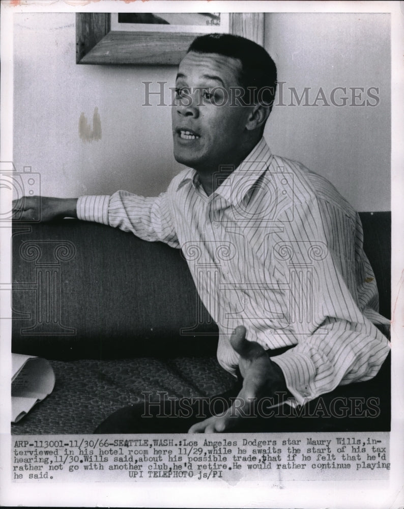 1966 Press Photo Los Angeles Dodgers Maury Wills - nes01057 - Historic Images