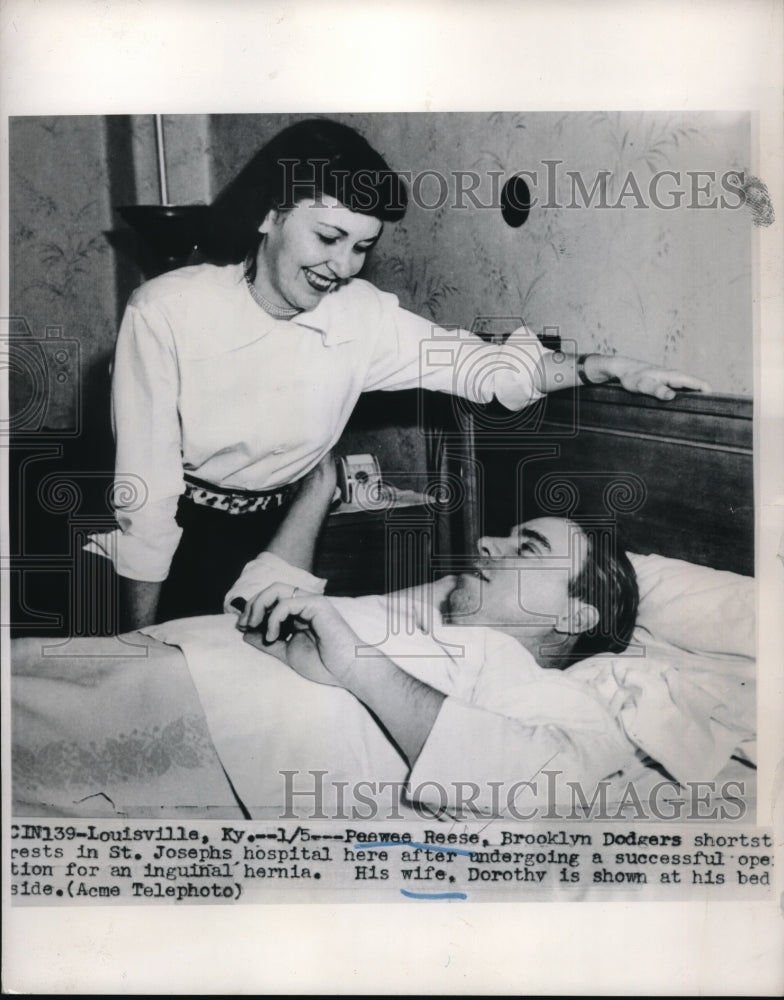 1950 Press Photo "Pee Wee" Reese, Dodger shortstop in hospital for hernia - Historic Images