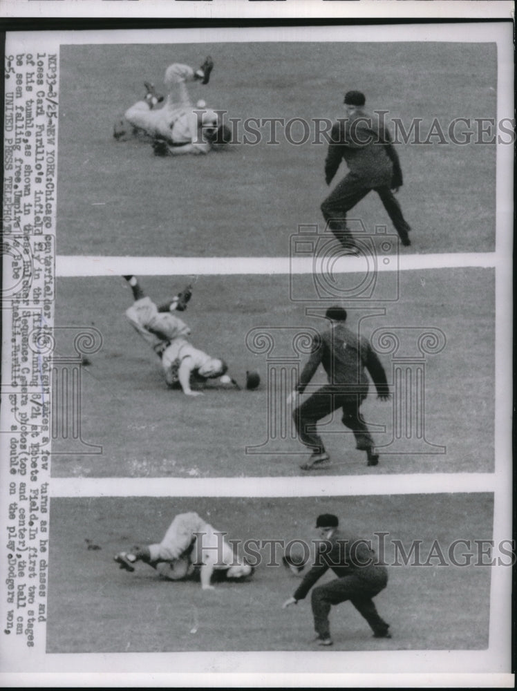 1955 Press Photo Jim Bolger Centerfielder Cubs Chases Fly Ball Ebbets Field MLB - Historic Images