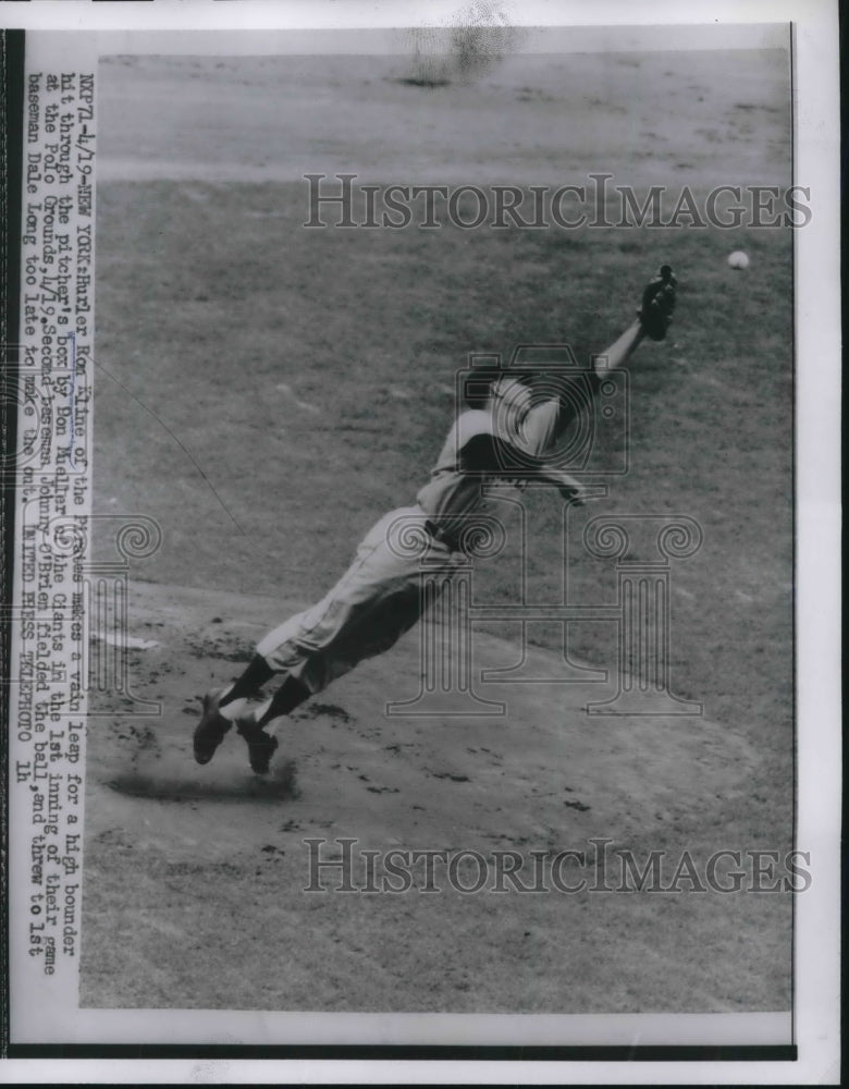 1956 Press Photo Ron Kline of Pirates Makes a Leap for a Hit - nes01426 - Historic Images