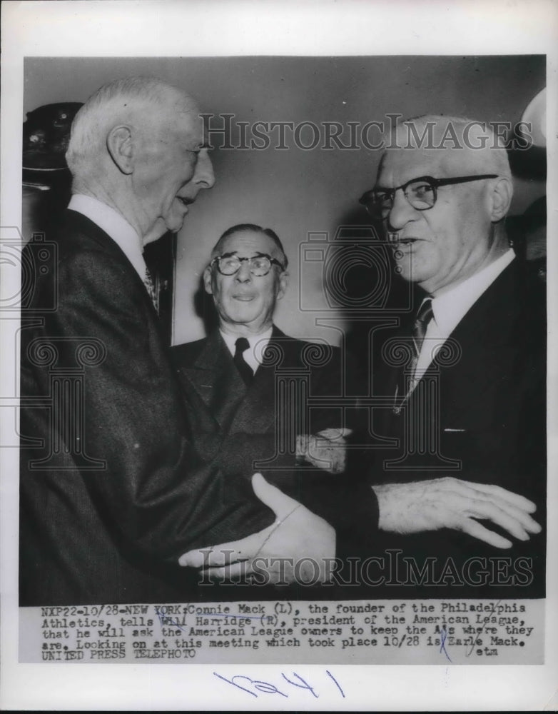 1954 Press Photo Connie Mack of Philadelphia Athletics with Will Harridge - Historic Images