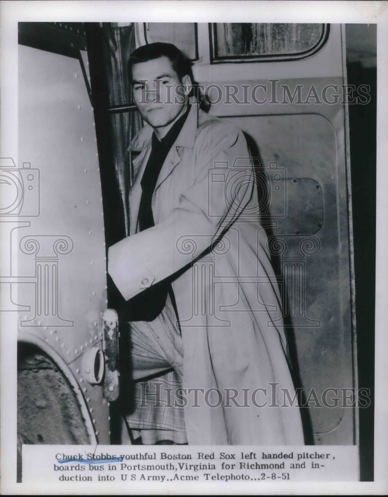 1951 Press Photo Chuck Stobbs Boston Red Sox picture leaves for US Army - Historic Images