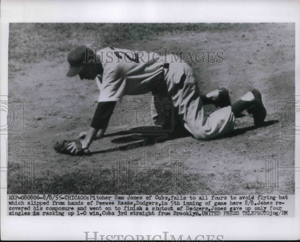 1955 Press Photo Pitcher Sam Jones Chicago Cubs, PeeWee Reese dodgers - Historic Images