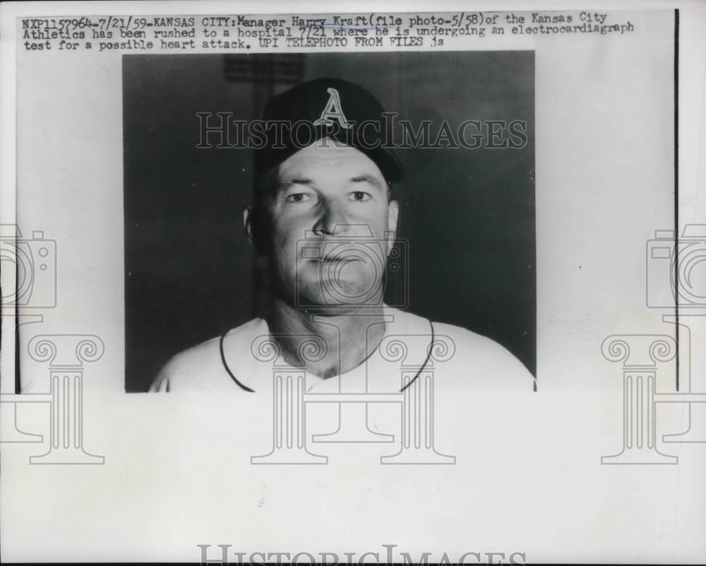 1959 Press Photo Manager Harry kraft Kansas City Athletics - nes01625 - Historic Images