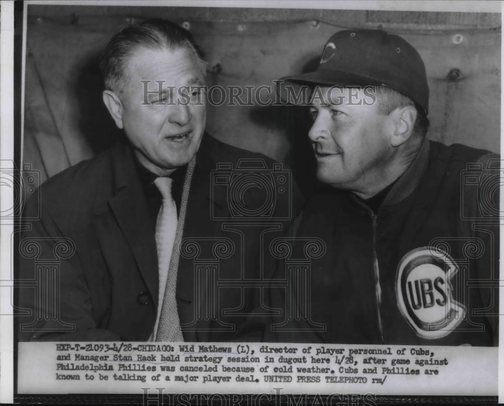 1954 Press Photo Wid Mathews Director Stan Hack Manager Chicago Cubs MLB Team - Historic Images