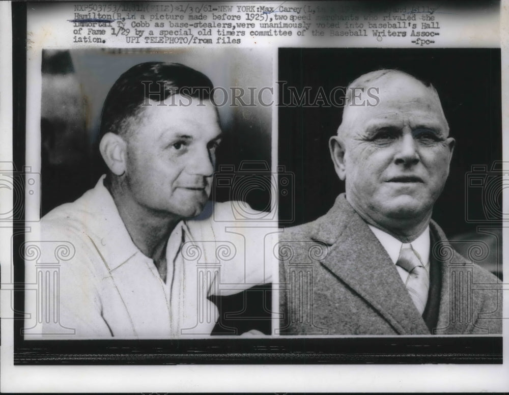 1961 Press Photo Max Carey Billy Hamilton Voted Into Hall Of Fame MLB Baseball - Historic Images