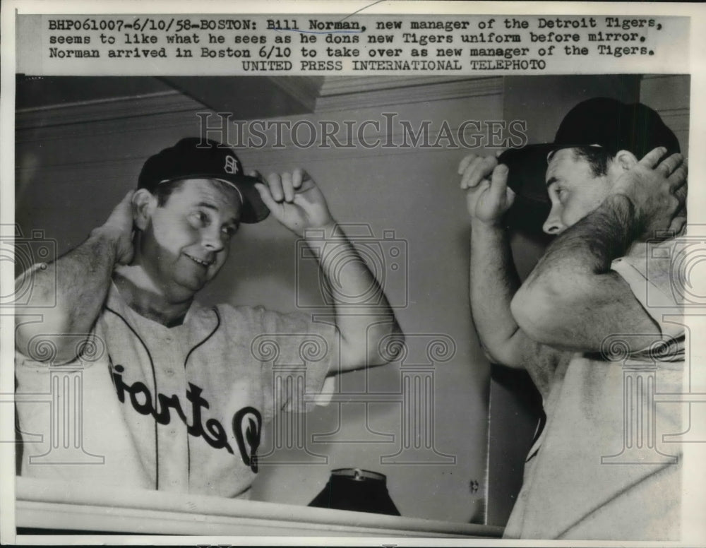 1958 Press Photo Detroit Tigers new manager Bill Norman in Boston - nes01726 - Historic Images