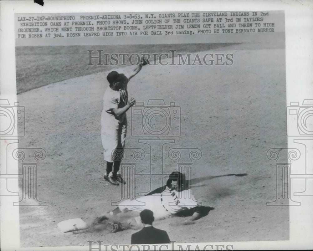 1953 Press Photo Giants Playing Cleveland Indians Jim Lemon Left Fielder - Historic Images