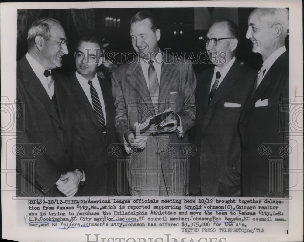 1954 Press Photo Amer League officials, A Johnson,LP Cookingham,D Jackson, - Historic Images