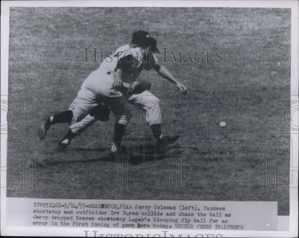 1955 Press Photo Jerry Coleman, Yankee shortstop &amp; Irv Noren in Bradenton, Fla. - Historic Images