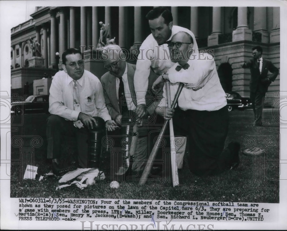 1955 Press Photo Congressional softball team, Miller, Martin,Jackson,Neuberger - Historic Images