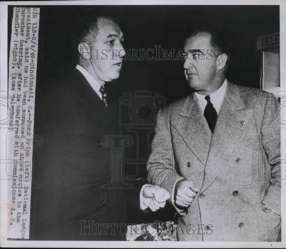 1949 Press Photo Ford Frick MLB President Fred Durocher Hearing A.B. Chandler - Historic Images