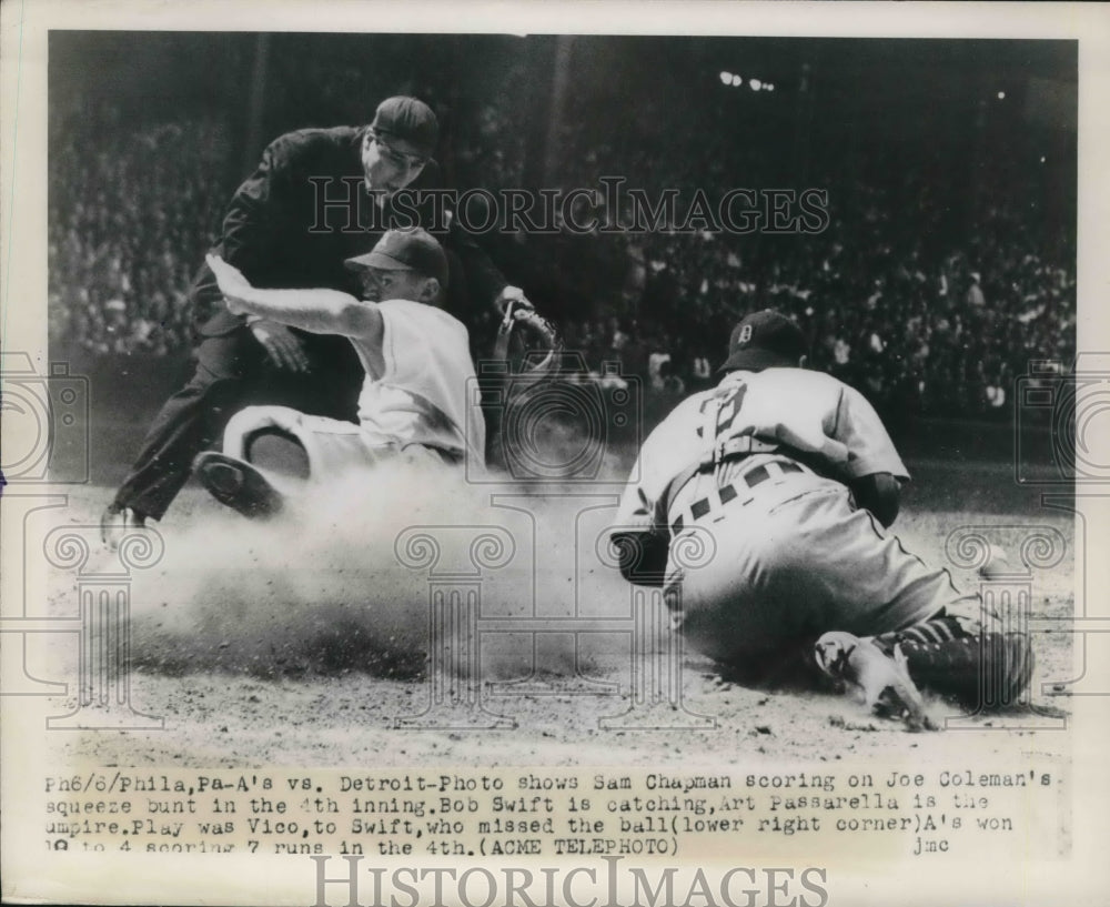 1948 Press Photo Sam Chapman, Bob Swift in Detroit vs A&#39;s game - nes02392 - Historic Images