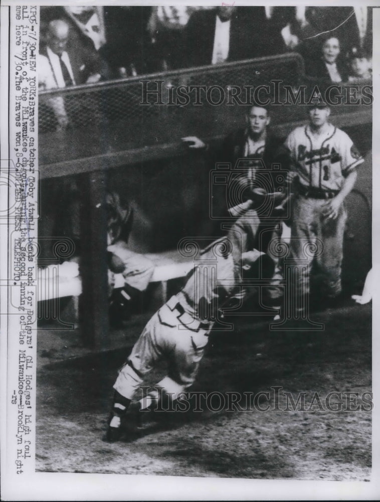 1956 Press Photo Braves Toby Atwell Dodgers Gil Hodges - nes02776 - Historic Images