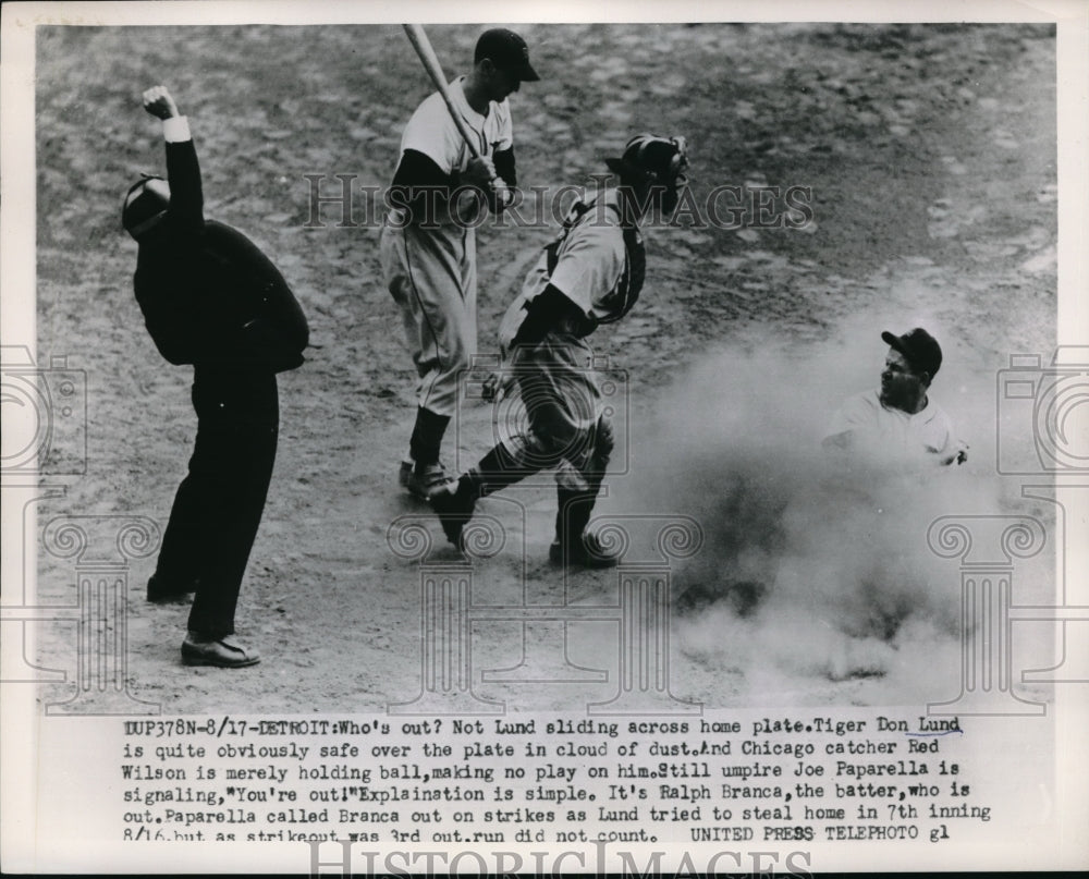 1958 Press Photo Detroit Tigers Don Lund Ump Joe paparella - nes02834 - Historic Images