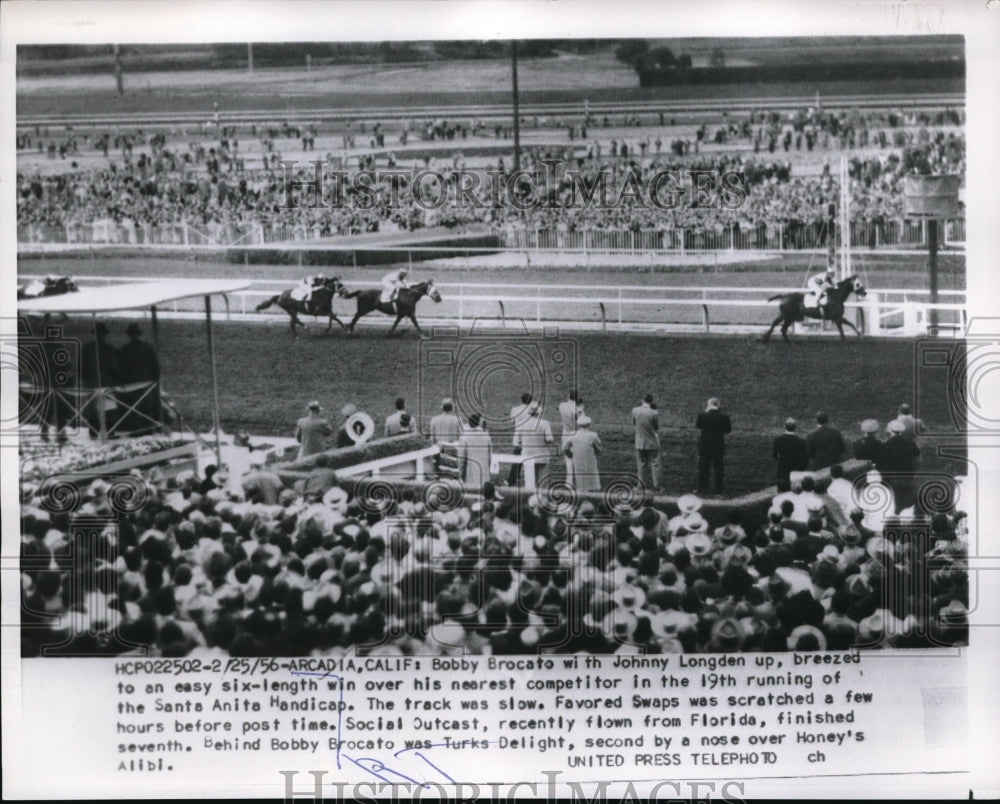 1956 Press Photo Bobby Brocato Wins in Santa Anita Handicap - nes02944 - Historic Images