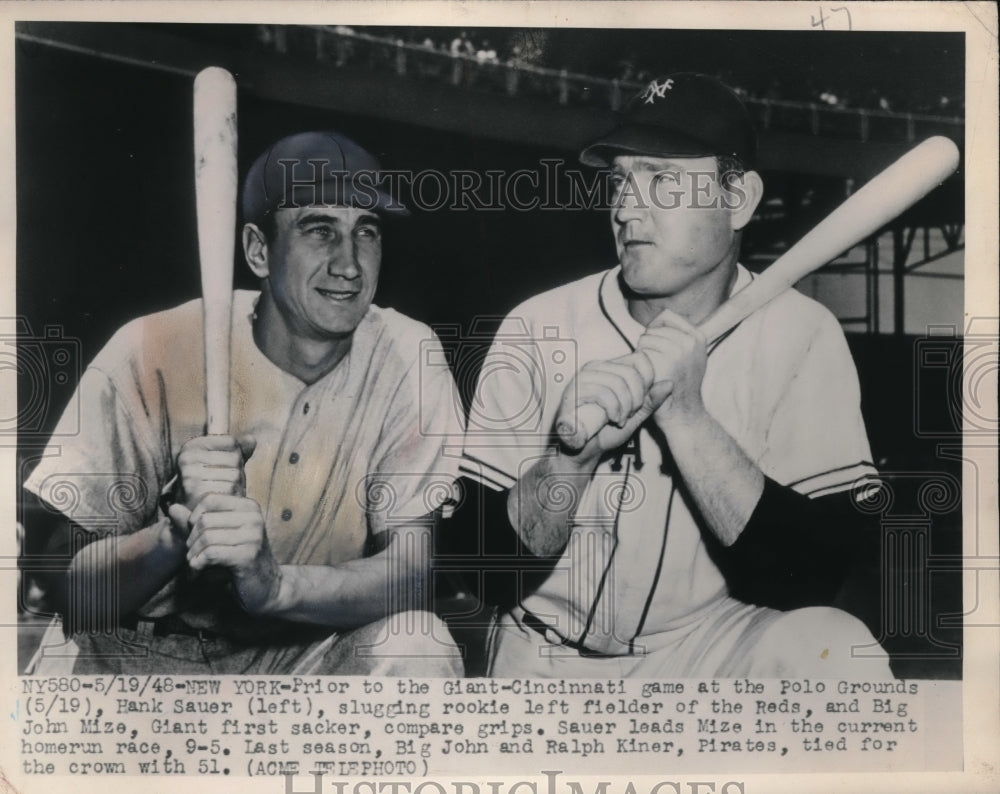 1948 Press Photo NY Giants Game Cincinnati Hank Sauer, John Mize Big John Ralph - Historic Images