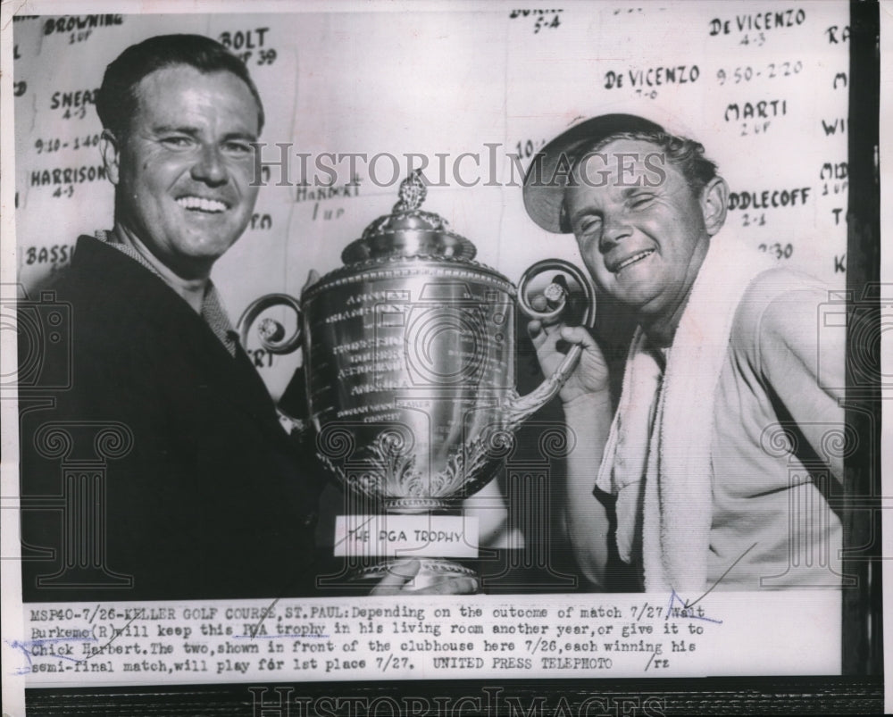 1954 Press Photo Walt Burkemo &amp; Chick Harbert To Play For 1st Place In PGA Event - Historic Images