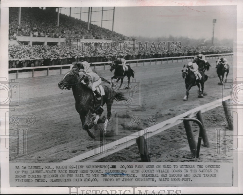 1952 Press Photo Slammuring with Jockey Willie Downs Wins Laurel-Bowie ...