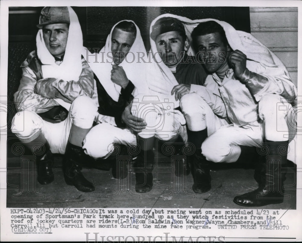 1956 Press Photo Jockey Riders, Ron Baldwin, Don Wagner, Wayne Chambers, Carroll - Historic Images