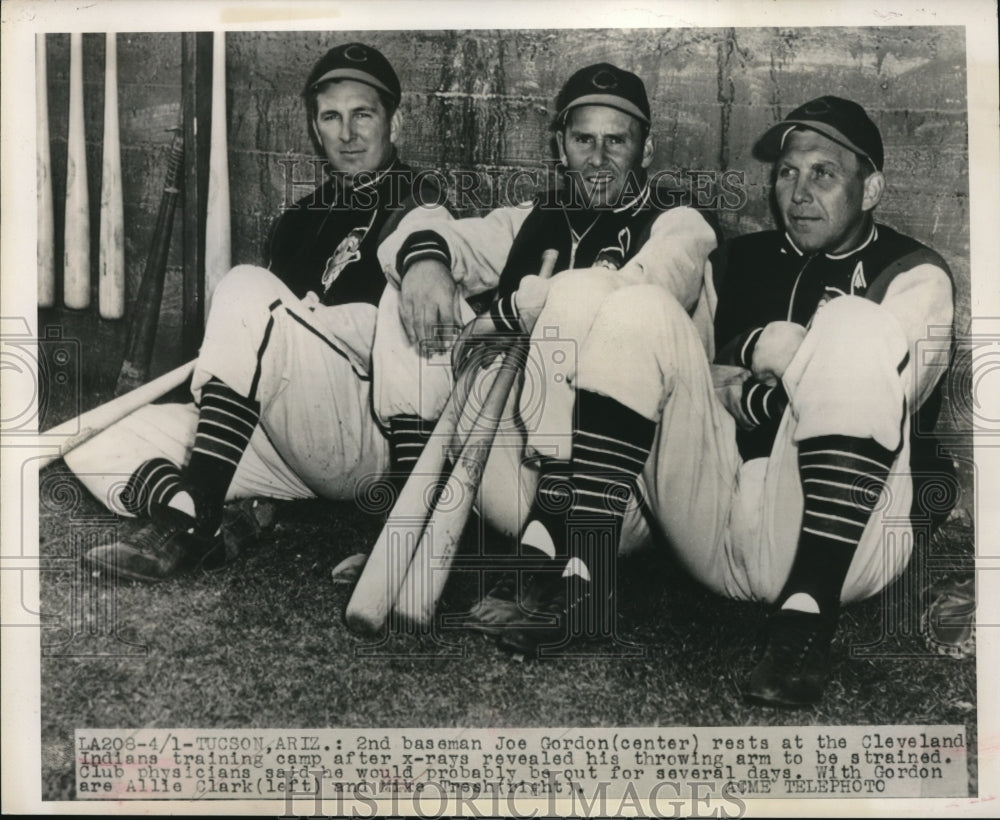 1949 Press Photo Joe Gordon Allie Clark Mike Tresh Cleveland Indians Baseball - Historic Images