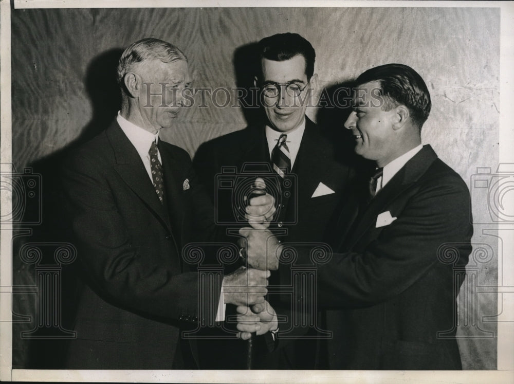 1935 Press Photo A&#39;s mgr Connie Mack, Geo Lane &amp; Phillies mgr J Wilson - Historic Images