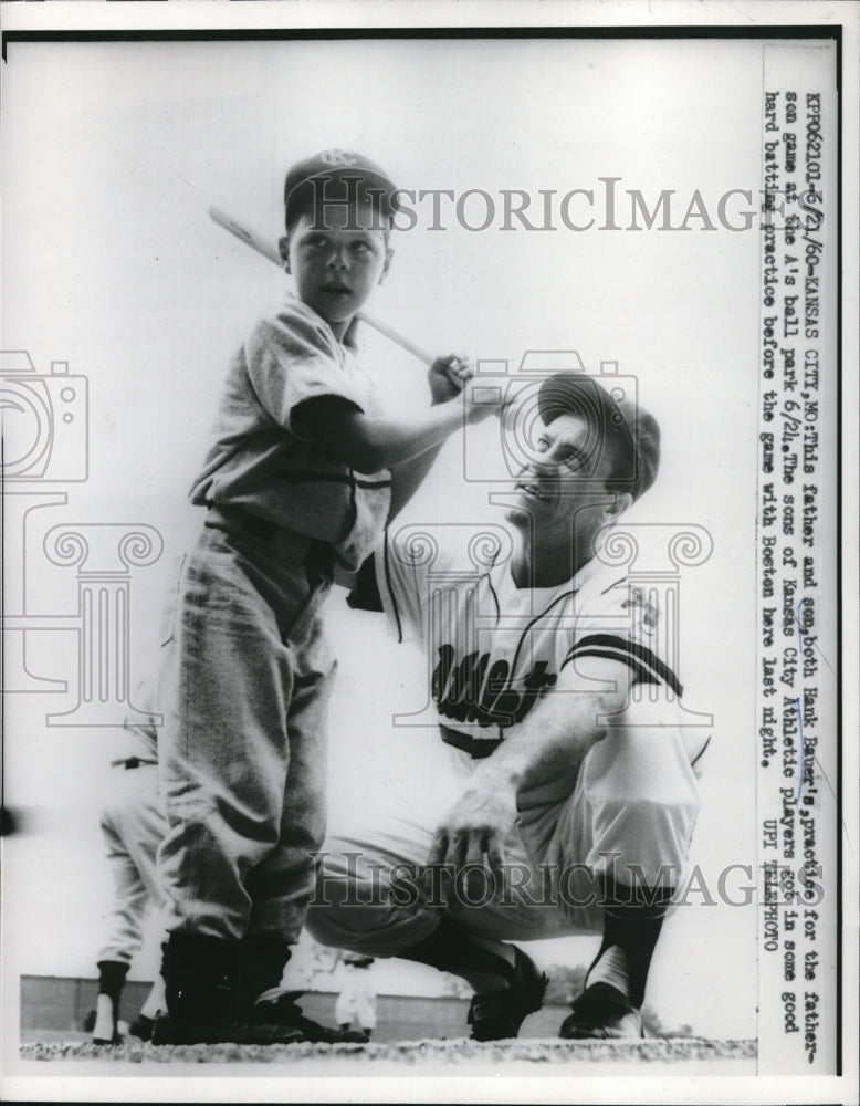 1960 Press Photo Kansas City Athletics Hank Bauer and Son Hank Jr. - nes04951 - Historic Images