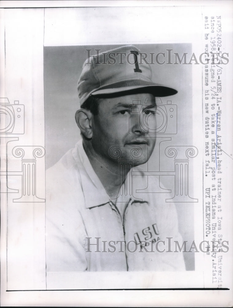 1961 Press Photo Iowa State Head Trainer Warren Ariail Resigns for New Position - Historic Images