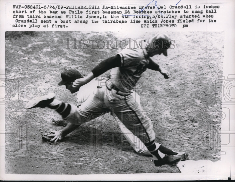 1959 Press Photo Milwaukee Braves Del Crandall, Ed Bouchee Philadelphia Phillies - Historic Images