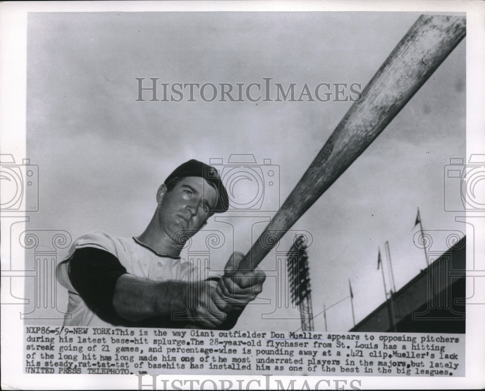 1955 Press Photo Don Mueller Outfielder New York Giants .421 Batting Average MLB - Historic Images