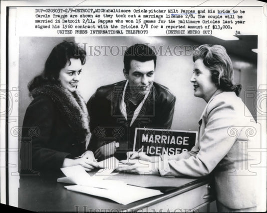 1960 Press Photo Baltimore Orioles Pitcher Milt Pappas & Bride To Be - nes05170 - Historic Images