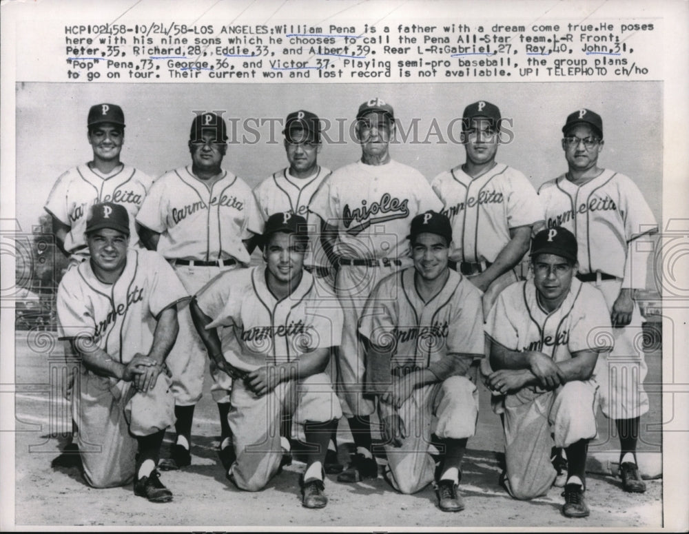 1958 Press Photo William Pena All-Star Team Sons Gabriel Ray John Peter Eddie - Historic Images