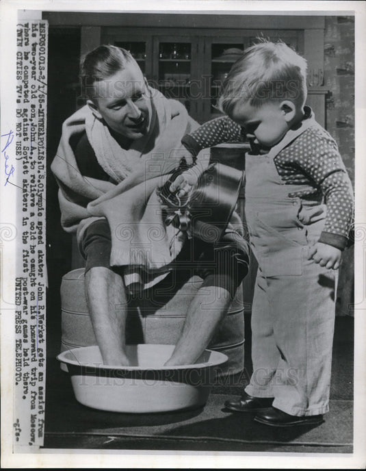 1955 Press Photo Olympic speed skater John Werket and son, John A. - nes05848- Historic Images