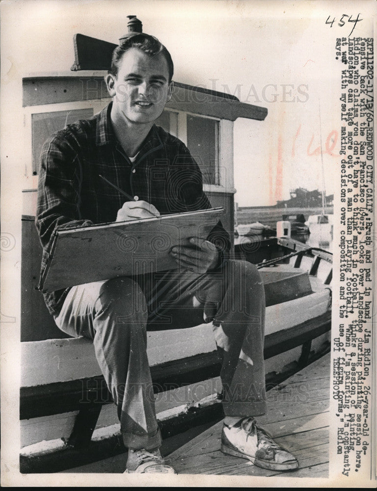 1960 Press Photo Jim Ridlon defensive back of 49ers at Redwood City CA - Historic Images