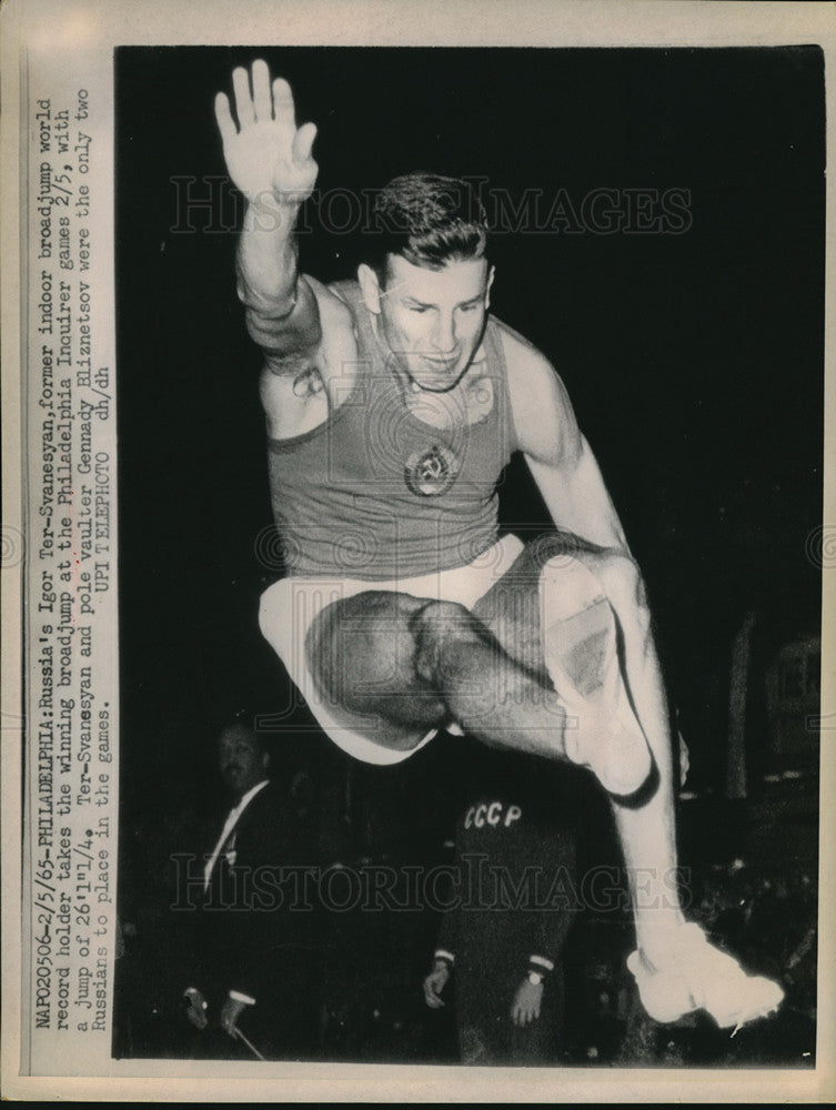 1965 Press Photo Igor Ter-Svaesyan of Russia wins broadjump in Philadelphia - Historic Images