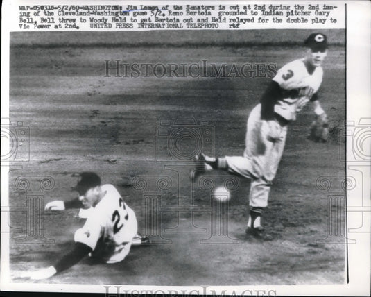1960 Press Photo Jim Lemon, Washington Senators, Vic Power, Cleveland Indians - Historic Images