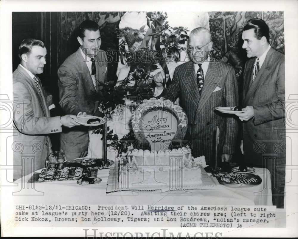 1949 Press Photo American League President Will Harridge, Dick Kokos, Chicago - Historic Images